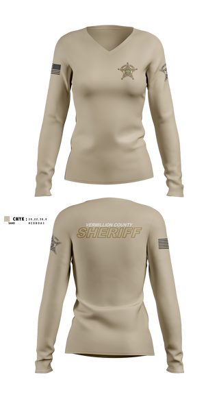 Womens Long Sleeve Vneck Shirt, Vermillion County Sheriff’s Office, Police, Teamtime, Team time, sublimation, custom sports apparel, team uniforms, spirit wear, spiritwear, sports uniforms, custom shirts, team store, custom team store, fundraiser sports, apparel fundraiser