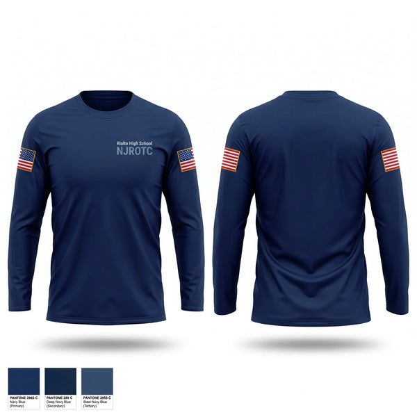 Long Sleeve Performance Shirt, Rialto High School NJROTC, Navy, Teamtime, Team time, sublimation, custom sports apparel, team uniforms, spirit wear, spiritwear, sports uniforms, custom shirts, team store, custom team store, fundraiser sports, apparel fundraiser