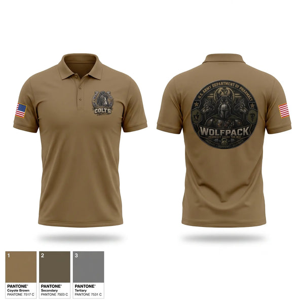 Short Sleeve Performance Polo, Pharmacy colts, Army, Teamtime, Team time, sublimation, custom sports apparel, team uniforms, spirit wear, spiritwear, sports uniforms, custom shirts, team store, custom team store, fundraiser sports, apparel fundraiser