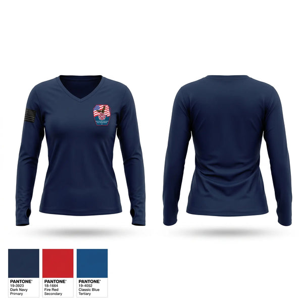 Womens Long Sleeve Vneck Shirt, Burlington Township Fire Department, Fire Department, Teamtime, Team time, sublimation, custom sports apparel, team uniforms, spirit wear, spiritwear, sports uniforms, custom shirts, team store, custom team store, fundraiser sports, apparel fundraiser