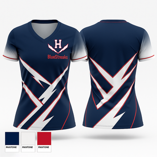 Womens Short Sleeve Vneck Shirt, BlueStreaks, Track & Field, Teamtime, Team time, sublimation, custom sports apparel, team uniforms, spirit wear, spiritwear, sports uniforms, custom shirts, team store, custom team store, fundraiser sports, apparel fundraiser