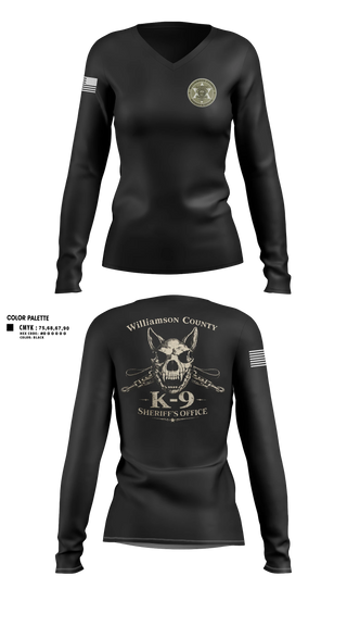Womens Long Sleeve Vneck Shirt, Williamson County K-9 Unit, Police, Teamtime, Team time, sublimation, custom sports apparel, team uniforms, spirit wear, spiritwear, sports uniforms, custom shirts, team store, custom team store, fundraiser sports, apparel fundraiser
