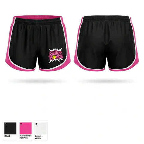 Womens Shorts, Glitter Bombs, Softball, Teamtime, Team time, sublimation, custom sports apparel, team uniforms, spirit wear, spiritwear, sports uniforms, custom shirts, team store, custom team store, fundraiser sports, apparel fundraiser
