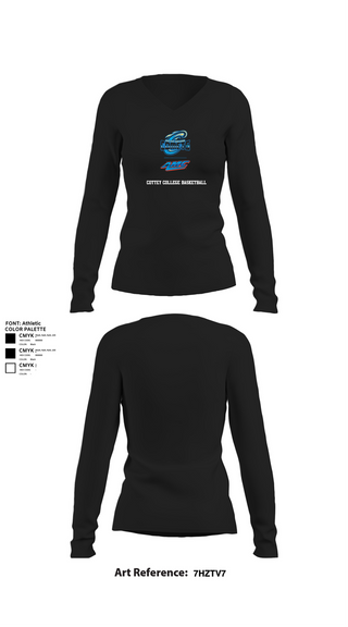 Womens Long Sleeve Vneck Shirt, Cottey College Basketball, Women's Basketball, Teamtime, Team time, sublimation, custom sports apparel, team uniforms, spirit wear, spiritwear, sports uniforms, custom shirts, team store, custom team store, fundraiser sports, apparel fundraiser