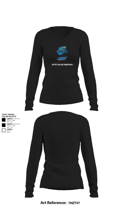Cottey College Basketball 57354775 Women's Long Sleeve V-neck Shirt - 7