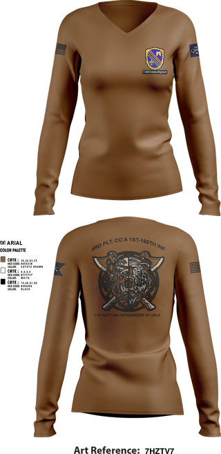 Womens Long Sleeve Vneck Shirt, Co A, 1st-160th INF, 79th IBCT, , Teamtime, Team time, sublimation, custom sports apparel, team uniforms, spirit wear, spiritwear, sports uniforms, custom shirts, team store, custom team store, fundraiser sports, apparel fundraiser