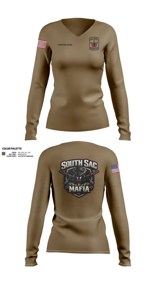 Womens Long Sleeve Vneck Shirt, SAC SOUTH, Army, Teamtime, Team time, sublimation, custom sports apparel, team uniforms, spirit wear, spiritwear, sports uniforms, custom shirts, team store, custom team store, fundraiser sports, apparel fundraiser