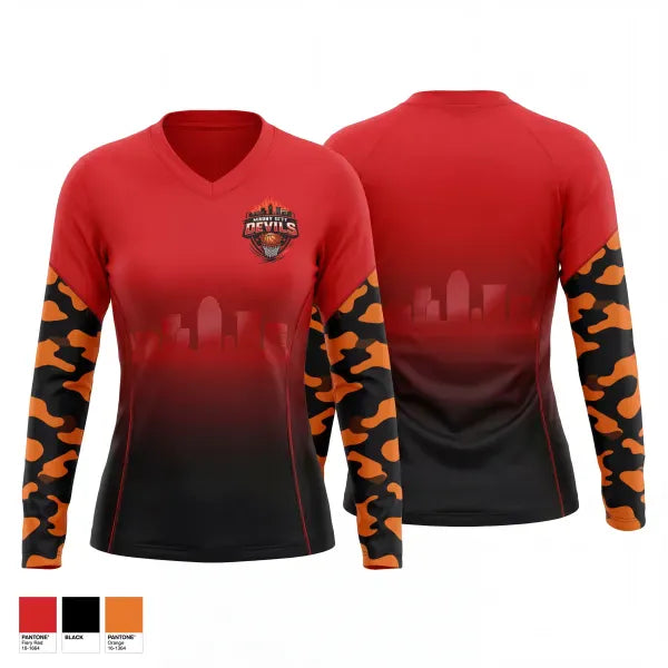 Womens Long Sleeve Vneck Shirt, Derby City Devils, Men's Basketball, Teamtime, Team time, sublimation, custom sports apparel, team uniforms, spirit wear, spiritwear, sports uniforms, custom shirts, team store, custom team store, fundraiser sports, apparel fundraiser