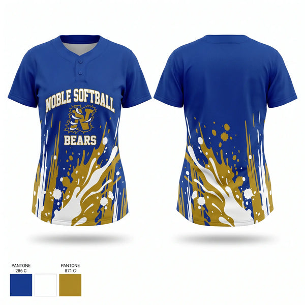 Two Button Softball Jersey, Noble Softball, Softball, Teamtime, Team time, sublimation, custom sports apparel, team uniforms, spirit wear, spiritwear, sports uniforms, custom shirts, team store, custom team store, fundraiser sports, apparel fundraiser