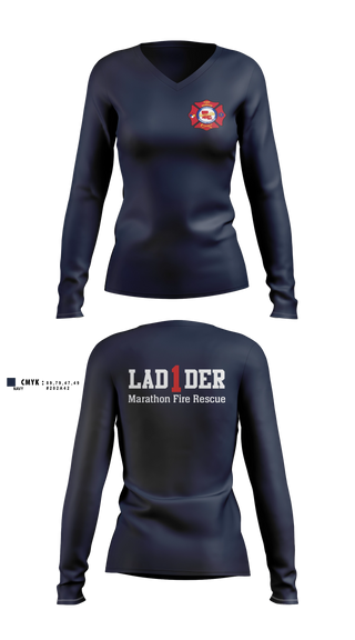 Womens Long Sleeve Vneck Shirt, Marathon Fire Rescue, Fire Department, Teamtime, Team time, sublimation, custom sports apparel, team uniforms, spirit wear, spiritwear, sports uniforms, custom shirts, team store, custom team store, fundraiser sports, apparel fundraiser