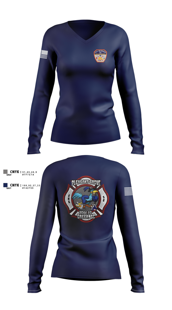 Womens Long Sleeve Vneck Shirt, City Of Greer FD, Fire Department, Teamtime, Team time, sublimation, custom sports apparel, team uniforms, spirit wear, spiritwear, sports uniforms, custom shirts, team store, custom team store, fundraiser sports, apparel fundraiser