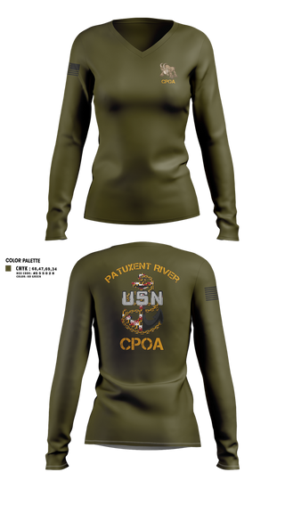 Womens Long Sleeve Vneck Shirt, Patuxent River CPOA, Navy, Teamtime, Team time, sublimation, custom sports apparel, team uniforms, spirit wear, spiritwear, sports uniforms, custom shirts, team store, custom team store, fundraiser sports, apparel fundraiser