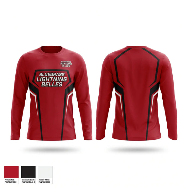 Long Sleeve Performance Shirt, Bluegrass Lightning Belles, Softball, Teamtime, Team time, sublimation, custom sports apparel, team uniforms, spirit wear, spiritwear, sports uniforms, custom shirts, team store, custom team store, fundraiser sports, apparel fundraiser