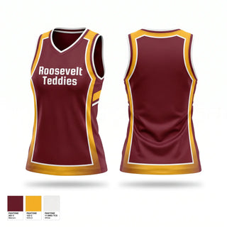 Mens Basketball Jersey, Roosevelt Teddies, Women's Basketball, Teamtime, Team time, sublimation, custom sports apparel, team uniforms, spirit wear, spiritwear, sports uniforms, custom shirts, team store, custom team store, fundraiser sports, apparel fundraiser