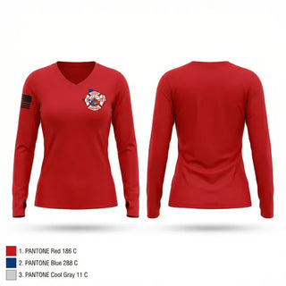 Womens Long Sleeve Vneck Shirt, Linden fire department, Fire Department, Teamtime, Team time, sublimation, custom sports apparel, team uniforms, spirit wear, spiritwear, sports uniforms, custom shirts, team store, custom team store, fundraiser sports, apparel fundraiser