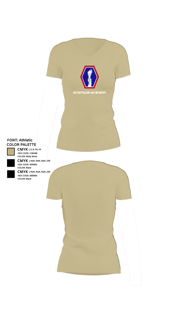 Womens Short Sleeve Vneck Shirt, 100 Battalion 442 Infantry, Army, Teamtime, Team time, sublimation, custom sports apparel, team uniforms, spirit wear, spiritwear, sports uniforms, custom shirts, team store, custom team store, fundraiser sports, apparel fundraiser