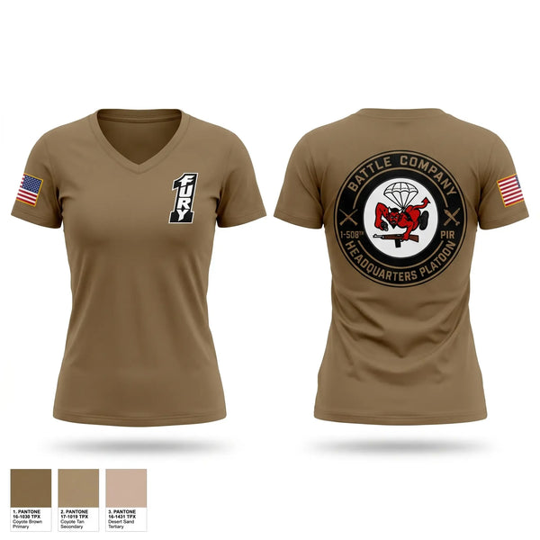 Womens Short Sleeve Vneck Shirt, BATTLE COMPANY 1-508PIR, Army, Teamtime, Team time, sublimation, custom sports apparel, team uniforms, spirit wear, spiritwear, sports uniforms, custom shirts, team store, custom team store, fundraiser sports, apparel fundraiser