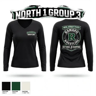 Womens Long Sleeve Vneck Shirt, Ramapo Raiders, Wrestling, Teamtime, Team time, sublimation, custom sports apparel, team uniforms, spirit wear, spiritwear, sports uniforms, custom shirts, team store, custom team store, fundraiser sports, apparel fundraiser