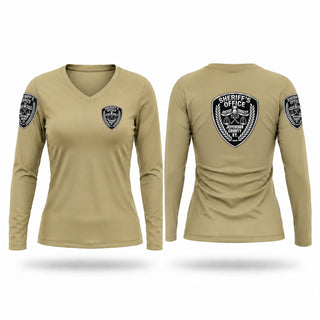Womens Long Sleeve Vneck Shirt, SHERIFF, Police, Teamtime, Team time, sublimation, custom sports apparel, team uniforms, spirit wear, spiritwear, sports uniforms, custom shirts, team store, custom team store, fundraiser sports, apparel fundraiser