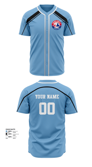 Full Button Baseball Jersey, Expos, Baseball, Teamtime, Team time, sublimation, custom sports apparel, team uniforms, spirit wear, spiritwear, sports uniforms, custom shirts, team store, custom team store, fundraiser sports, apparel fundraiser