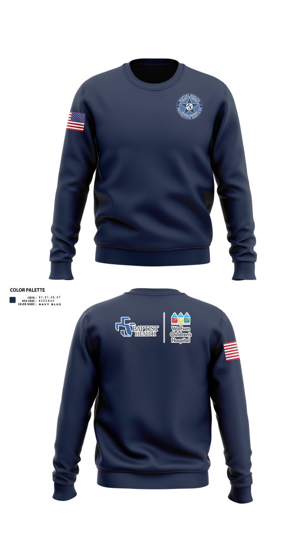Crew Neck Sweatshirt, Baptist Health Protective Services, Police, Teamtime, Team time, sublimation, custom sports apparel, team uniforms, spirit wear, spiritwear, sports uniforms, custom shirts, team store, custom team store, fundraiser sports, apparel fundraiser