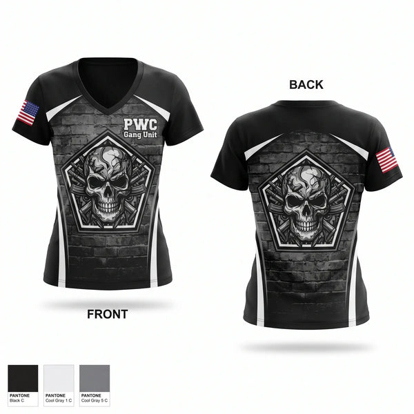 Womens Short Sleeve Vneck Shirt, PWC Gang Unit, Police, Teamtime, Team time, sublimation, custom sports apparel, team uniforms, spirit wear, spiritwear, sports uniforms, custom shirts, team store, custom team store, fundraiser sports, apparel fundraiser