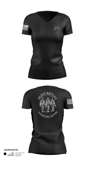 Womens Short Sleeve Vneck Shirt, Silent Battles, , Teamtime, Team time, sublimation, custom sports apparel, team uniforms, spirit wear, spiritwear, sports uniforms, custom shirts, team store, custom team store, fundraiser sports, apparel fundraiser
