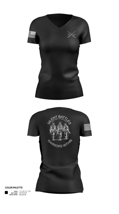 Womens Short Sleeve Vneck Shirt, Silent Battles, , Teamtime, Team time, sublimation, custom sports apparel, team uniforms, spirit wear, spiritwear, sports uniforms, custom shirts, team store, custom team store, fundraiser sports, apparel fundraiser