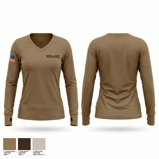 Womens Long Sleeve Vneck Shirt, 1033rd ESC, Army, Teamtime, Team time, sublimation, custom sports apparel, team uniforms, spirit wear, spiritwear, sports uniforms, custom shirts, team store, custom team store, fundraiser sports, apparel fundraiser