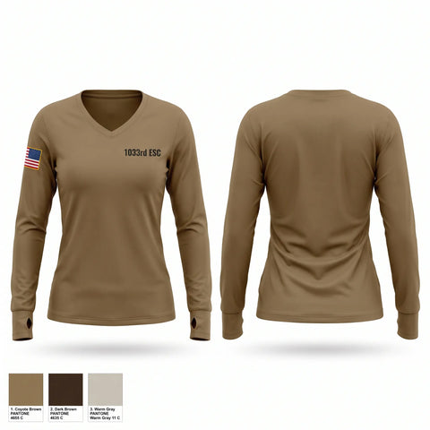 Womens Long Sleeve Vneck Shirt, 1033rd ESC, Army, Teamtime, Team time, sublimation, custom sports apparel, team uniforms, spirit wear, spiritwear, sports uniforms, custom shirts, team store, custom team store, fundraiser sports, apparel fundraiser