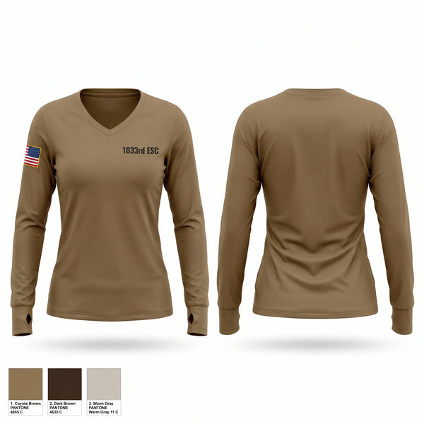 Womens Long Sleeve Vneck Shirt, 1033rd ESC, Army, Teamtime, Team time, sublimation, custom sports apparel, team uniforms, spirit wear, spiritwear, sports uniforms, custom shirts, team store, custom team store, fundraiser sports, apparel fundraiser