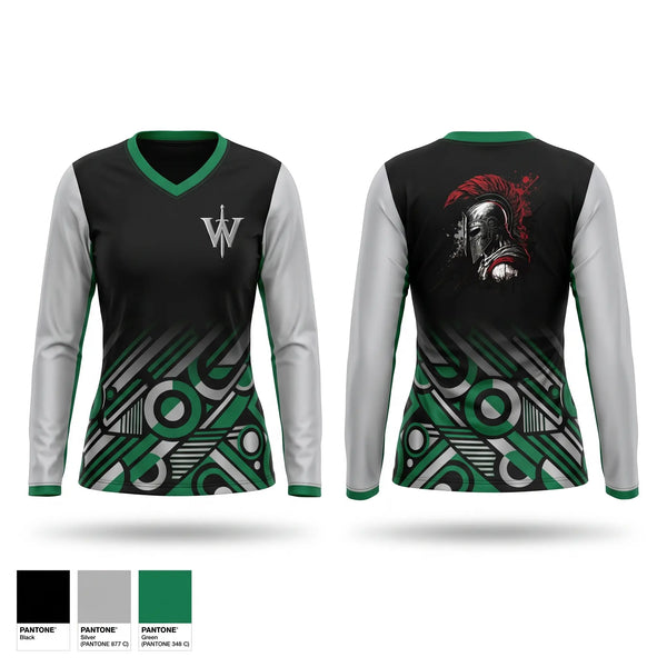 Womens Long Sleeve Vneck Shirt, Warriors Lair, , Teamtime, Team time, sublimation, custom sports apparel, team uniforms, spirit wear, spiritwear, sports uniforms, custom shirts, team store, custom team store, fundraiser sports, apparel fundraiser