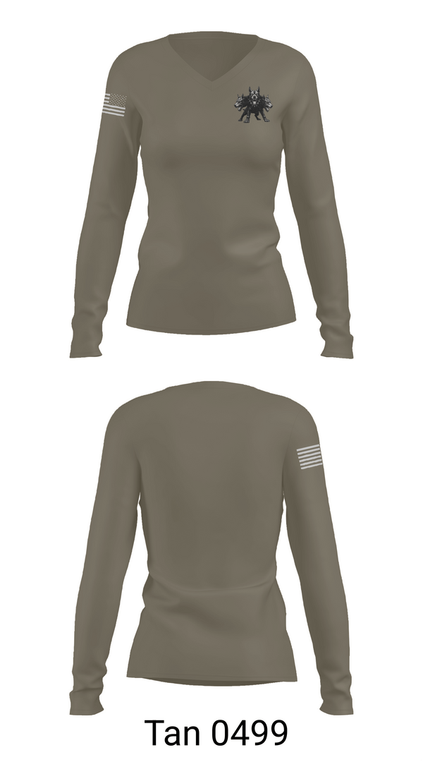 Womens Long Sleeve Vneck Shirt, I-FSC, Army, Teamtime, Team time, sublimation, custom sports apparel, team uniforms, spirit wear, spiritwear, sports uniforms, custom shirts, team store, custom team store, fundraiser sports, apparel fundraiser