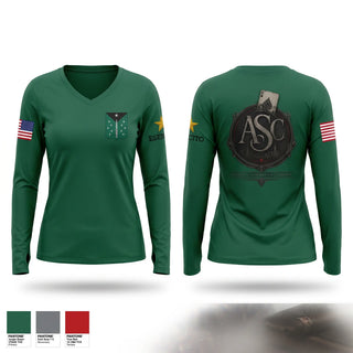 Womens Long Sleeve Vneck Shirt, ASC, 389th MI BN, Army, Teamtime, Team time, sublimation, custom sports apparel, team uniforms, spirit wear, spiritwear, sports uniforms, custom shirts, team store, custom team store, fundraiser sports, apparel fundraiser