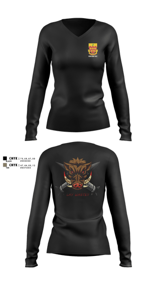 Womens Long Sleeve Vneck Shirt, Boar Battery 1-77 FAR, Army, Teamtime, Team time, sublimation, custom sports apparel, team uniforms, spirit wear, spiritwear, sports uniforms, custom shirts, team store, custom team store, fundraiser sports, apparel fundraiser