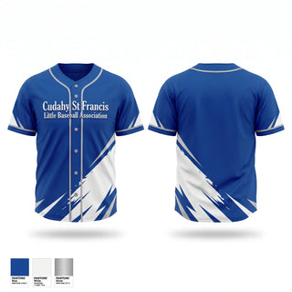 Full Button Baseball Jersey, Cudahy St Francis Little Baseball Association, Baseball, Teamtime, Team time, sublimation, custom sports apparel, team uniforms, spirit wear, spiritwear, sports uniforms, custom shirts, team store, custom team store, fundraiser sports, apparel fundraiser