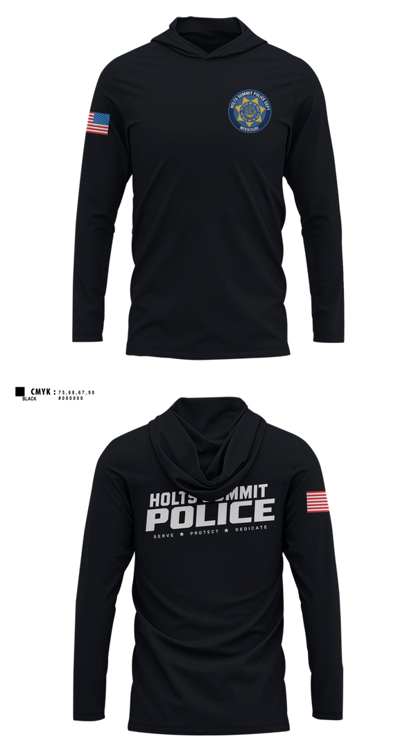Long Sleeve hooded sunshirt, Holts Summit Police Department, Police, Teamtime, Team time, sublimation, custom sports apparel, team uniforms, spirit wear, spiritwear, sports uniforms, custom shirts, team store, custom team store, fundraiser sports, apparel fundraiser