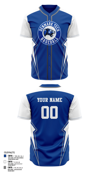 Full Button Baseball Jersey, Denmark Tech Panthers, Baseball, Teamtime, Team time, sublimation, custom sports apparel, team uniforms, spirit wear, spiritwear, sports uniforms, custom shirts, team store, custom team store, fundraiser sports, apparel fundraiser