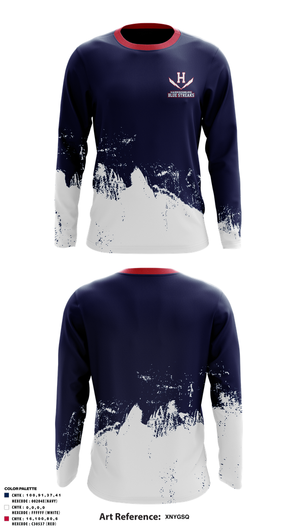 Long Sleeve Performance Shirt, Harrisonburg Blue Streaks, Cross Country, Teamtime, Team time, sublimation, custom sports apparel, team uniforms, spirit wear, spiritwear, sports uniforms, custom shirts, team store, custom team store, fundraiser sports, apparel fundraiser