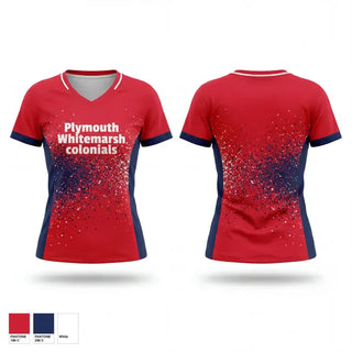 Womens Short Sleeve Vneck Shirt, Plymouth Whitemarsh colonials, Track & Field, Teamtime, Team time, sublimation, custom sports apparel, team uniforms, spirit wear, spiritwear, sports uniforms, custom shirts, team store, custom team store, fundraiser sports, apparel fundraiser