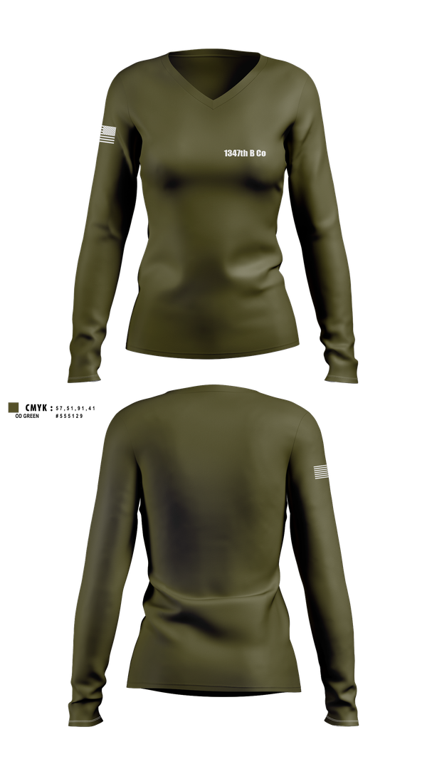 Womens Long Sleeve Vneck Shirt, 1347th B Co, , Teamtime, Team time, sublimation, custom sports apparel, team uniforms, spirit wear, spiritwear, sports uniforms, custom shirts, team store, custom team store, fundraiser sports, apparel fundraiser