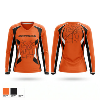 Womens Long Sleeve Vneck Shirt, Beavercreek Sox, Baseball, Teamtime, Team time, sublimation, custom sports apparel, team uniforms, spirit wear, spiritwear, sports uniforms, custom shirts, team store, custom team store, fundraiser sports, apparel fundraiser