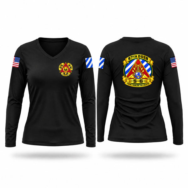 Womens Long Sleeve Vneck Shirt, 87th DSSB BN S6, Army, Teamtime, Team time, sublimation, custom sports apparel, team uniforms, spirit wear, spiritwear, sports uniforms, custom shirts, team store, custom team store, fundraiser sports, apparel fundraiser
