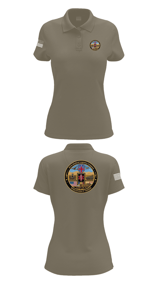 Womens Short Sleeve Performance Polo, 387th Medical Logistics Company, Army, Teamtime, Team time, sublimation, custom sports apparel, team uniforms, spirit wear, spiritwear, sports uniforms, custom shirts, team store, custom team store, fundraiser sports, apparel fundraiser