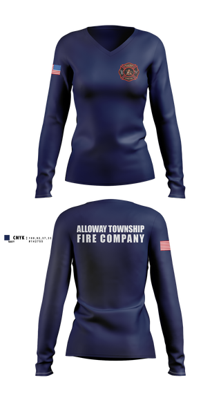 Womens Long Sleeve Vneck Shirt, Alloway Township Fire Company, Fire Department, Teamtime, Team time, sublimation, custom sports apparel, team uniforms, spirit wear, spiritwear, sports uniforms, custom shirts, team store, custom team store, fundraiser sports, apparel fundraiser