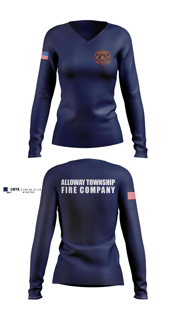 Womens Long Sleeve Vneck Shirt, Alloway Township Fire Company, Fire Department, Teamtime, Team time, sublimation, custom sports apparel, team uniforms, spirit wear, spiritwear, sports uniforms, custom shirts, team store, custom team store, fundraiser sports, apparel fundraiser