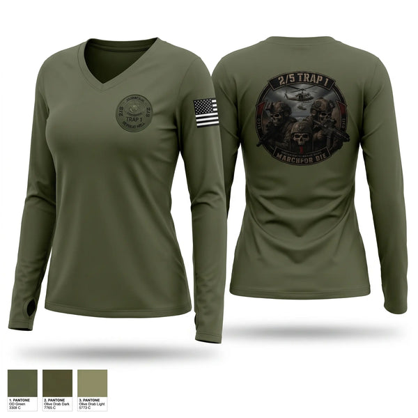 Womens Long Sleeve Vneck Shirt, 2/5 TRAP 1, Marines, Teamtime, Team time, sublimation, custom sports apparel, team uniforms, spirit wear, spiritwear, sports uniforms, custom shirts, team store, custom team store, fundraiser sports, apparel fundraiser
