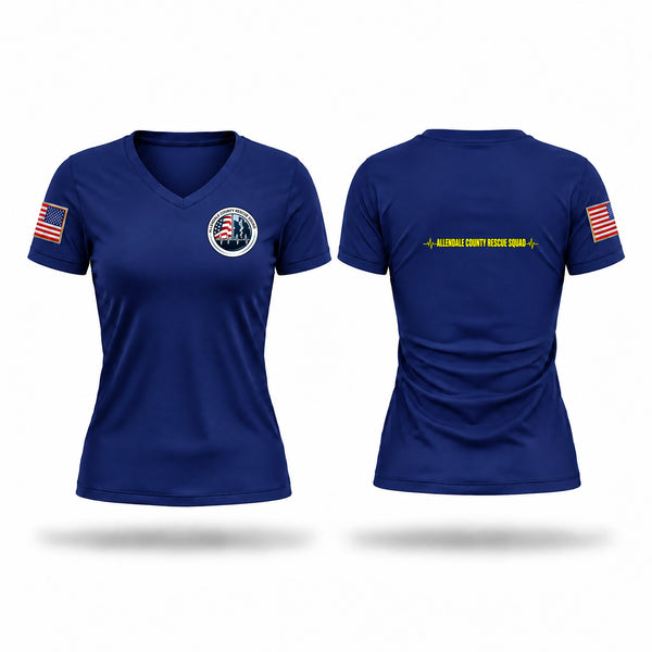 Womens Short Sleeve Vneck Shirt, Allendale County Rescue Squad, EMS/EMT, Teamtime, Team time, sublimation, custom sports apparel, team uniforms, spirit wear, spiritwear, sports uniforms, custom shirts, team store, custom team store, fundraiser sports, apparel fundraiser
