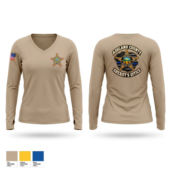 Womens Long Sleeve Vneck Shirt, Ashland County Sheriff Office, Police, Teamtime, Team time, sublimation, custom sports apparel, team uniforms, spirit wear, spiritwear, sports uniforms, custom shirts, team store, custom team store, fundraiser sports, apparel fundraiser
