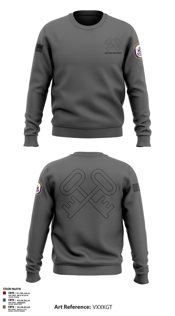 Crew Neck Sweatshirt, Uss San Antonio, Navy, Teamtime, Team time, sublimation, custom sports apparel, team uniforms, spirit wear, spiritwear, sports uniforms, custom shirts, team store, custom team store, fundraiser sports, apparel fundraiser